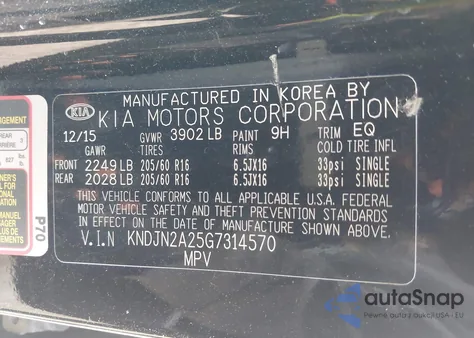 2016 Kia Soul from USA, damaged, VIN KNDJN2A25G7314570